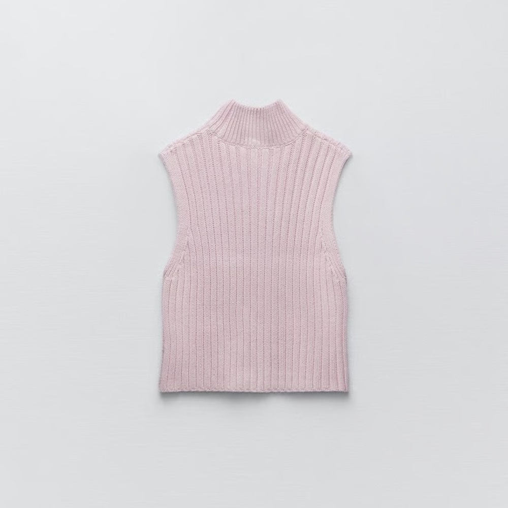 Zara knit top with high colar Pink Ribbed Turtleneck Sleeveless Sweater